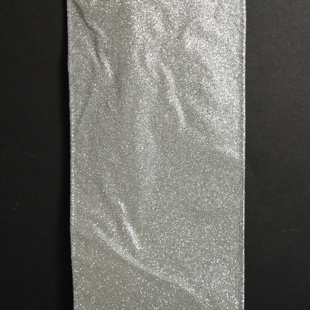 Reversible Ivory Velvet and Silver Glitter Wired Ribbon Garland