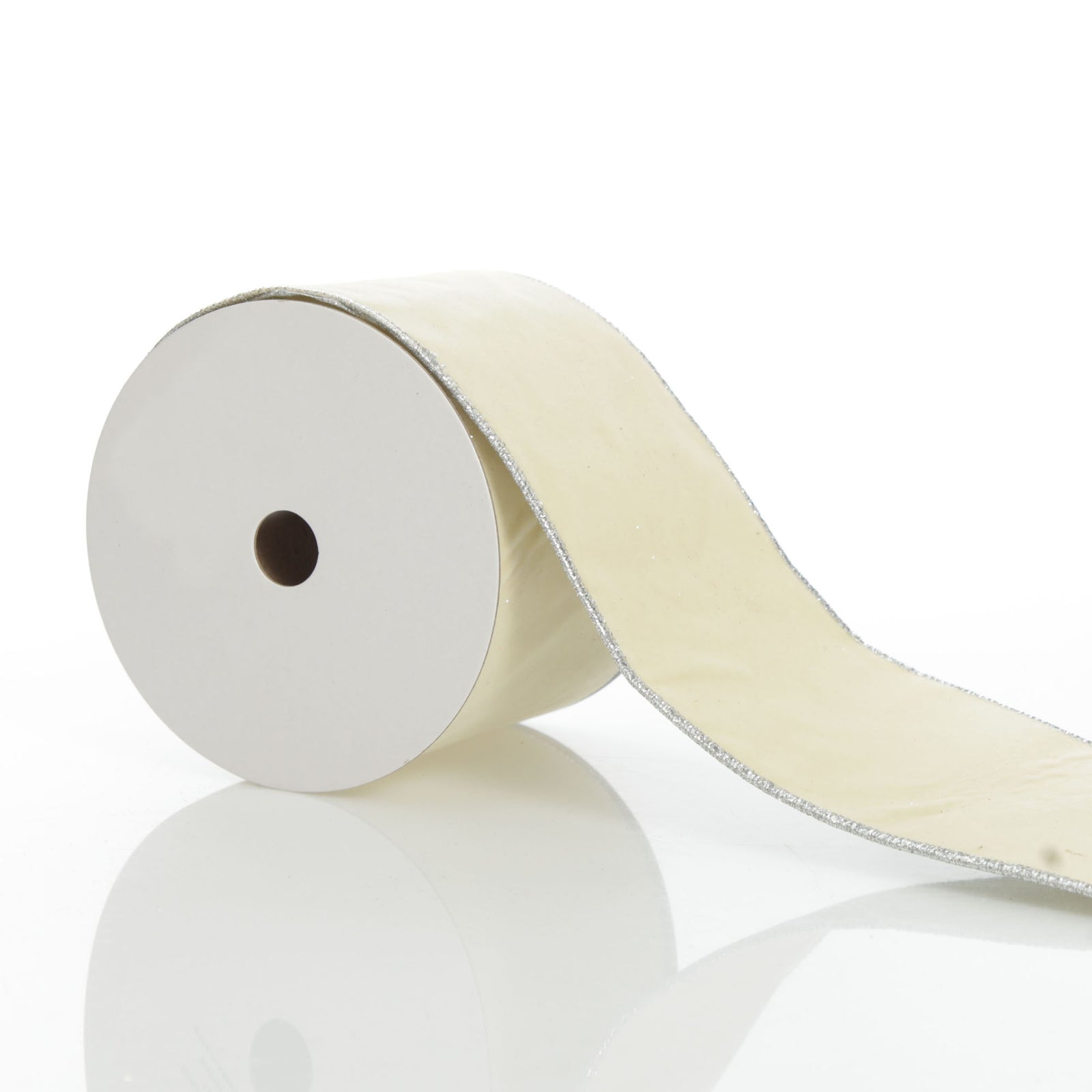 Reversible Ivory Velvet and Silver Glitter Wired Ribbon Garland