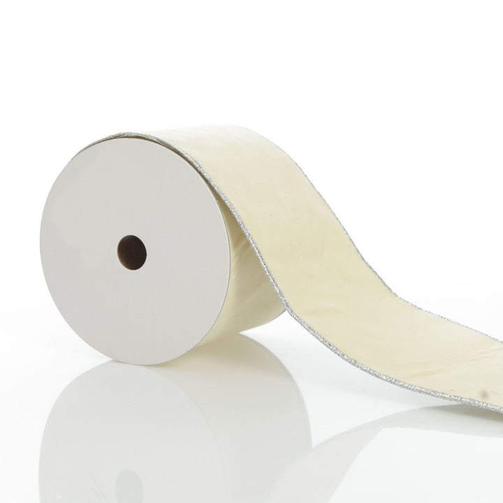 Reversible Ivory Velvet and Silver Glitter Wired Ribbon Garland