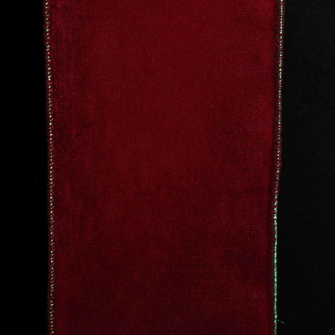 Reversible Dark Red Velvet and Green Satin Wired Christmas Ribbon Garland