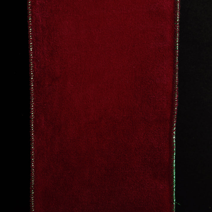 Reversible Dark Red Velvet and Green Satin Wired Christmas Ribbon Garland