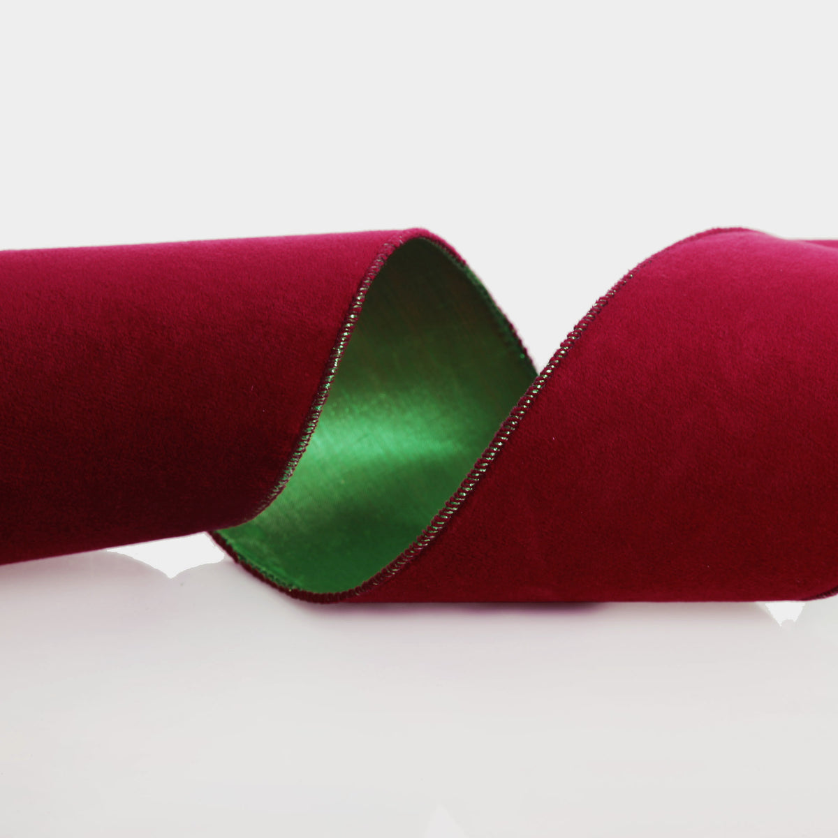 Reversible Dark Red Velvet and Green Satin Wired Christmas Ribbon Garland