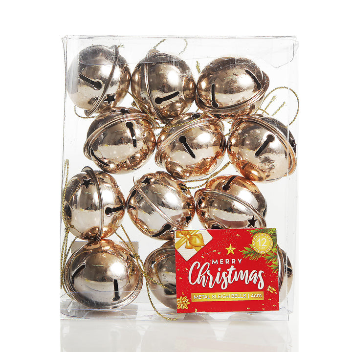 Rose Gold 4cm Jingle Bell Decorations - Box of 12