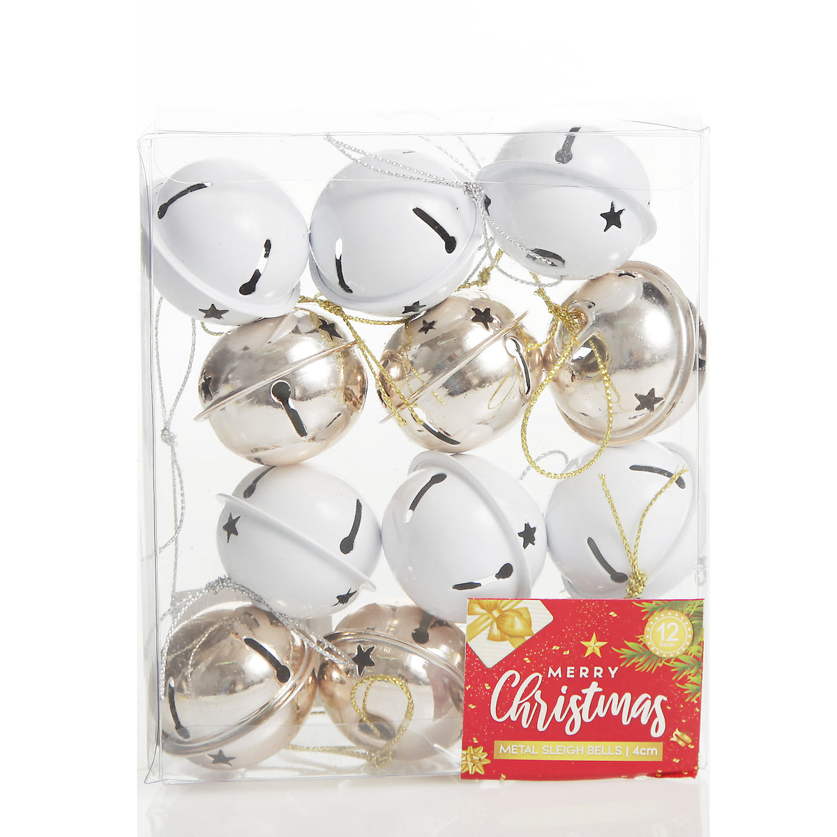 Rose Gold and White 4cm Jingle Bell Decorations - Box of 12