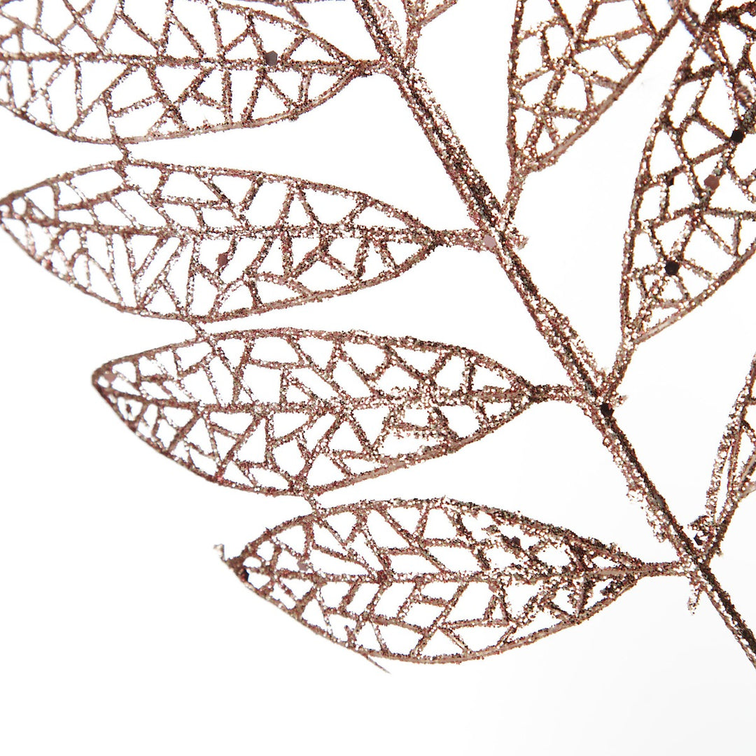 Rose Gold Glitter Mesh Leaf Spray Close up