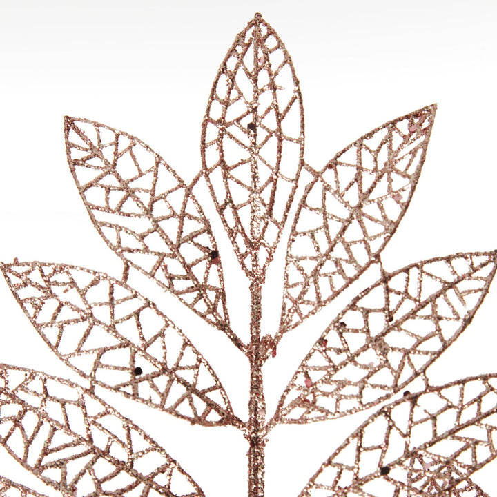 Rose Gold Glitter Mesh Leaf Spray Close up