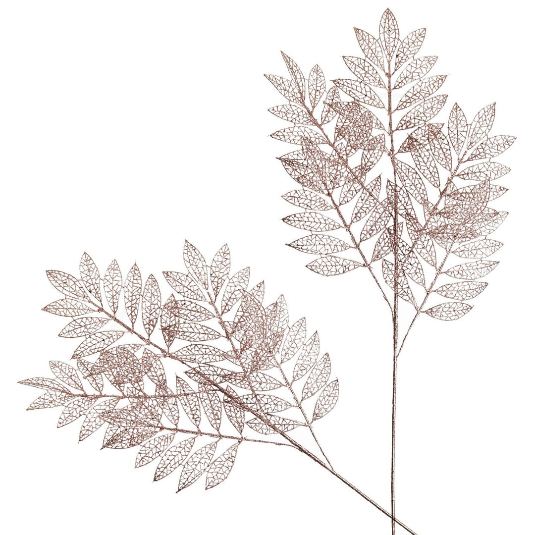Rose Gold Glitter Mesh Leaf Spray