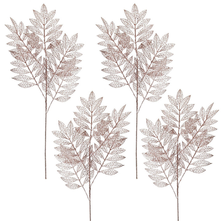 Rose Gold Glitter Mesh Leaf Spray