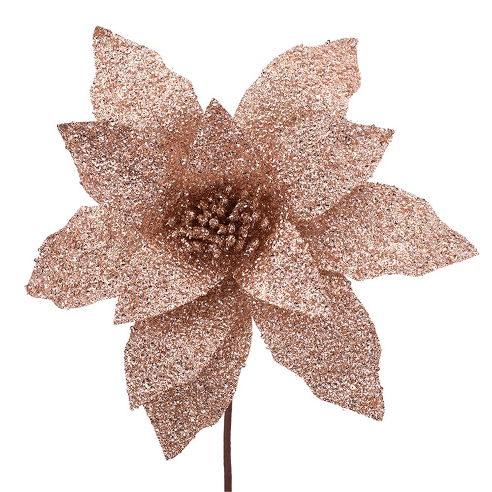 Rose Gold Glitter Poinsettia Flower - 50cm(L)