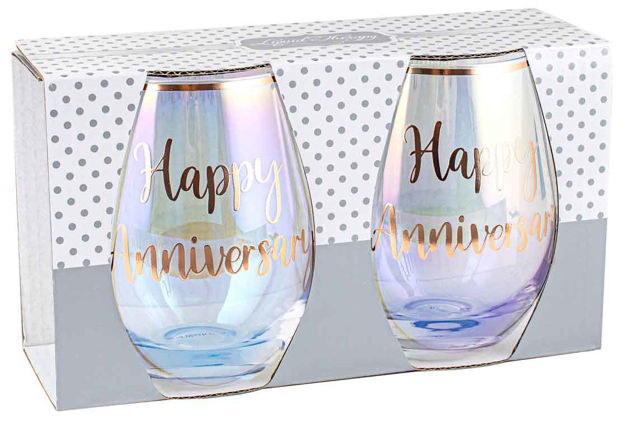 Rose Gold Iridescent Anniversary Stemless Set  