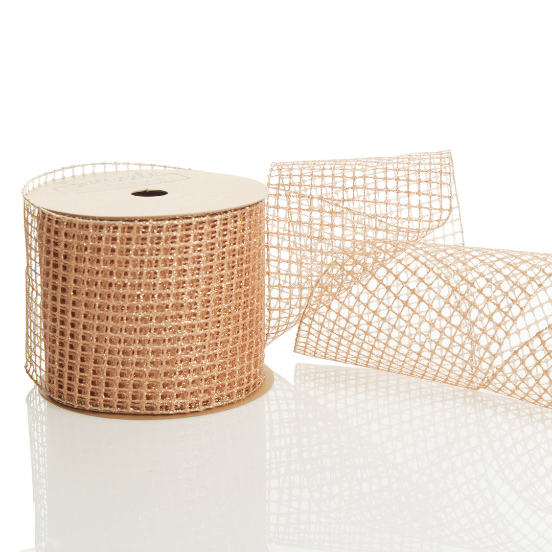 Rose Gold Mesh Wired Christmas RIbbon Garland