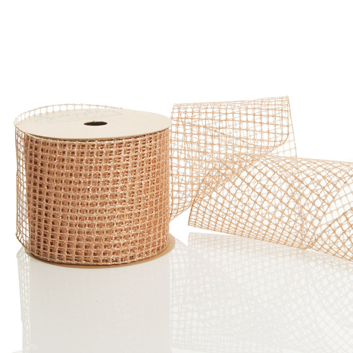 Rose Gold Mesh Wired Christmas RIbbon Garland