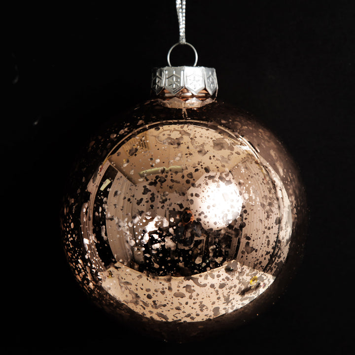 Rose Gold Sequin and Mercury Christmas Baubles 10cm - Set of 2