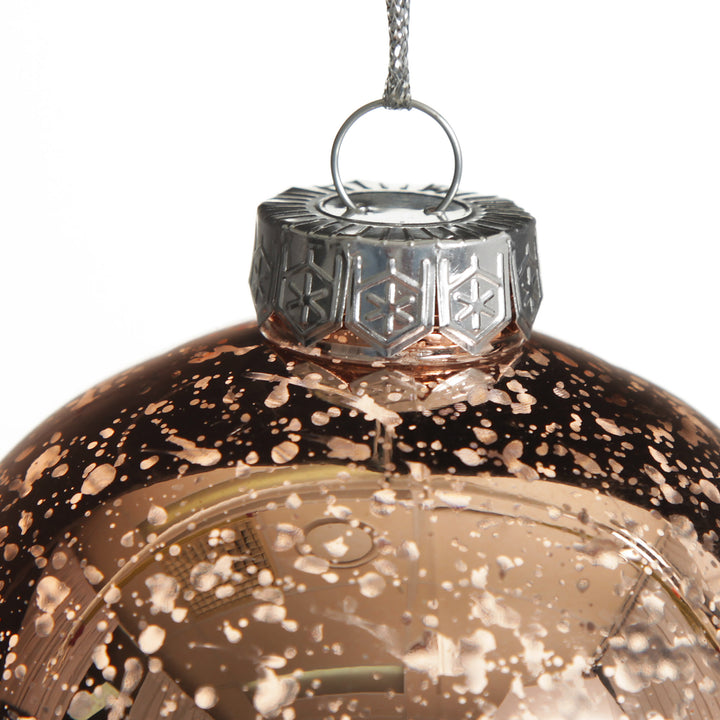 Rose Gold Sequin and Mercury Christmas Baubles 10cm - Set of 2