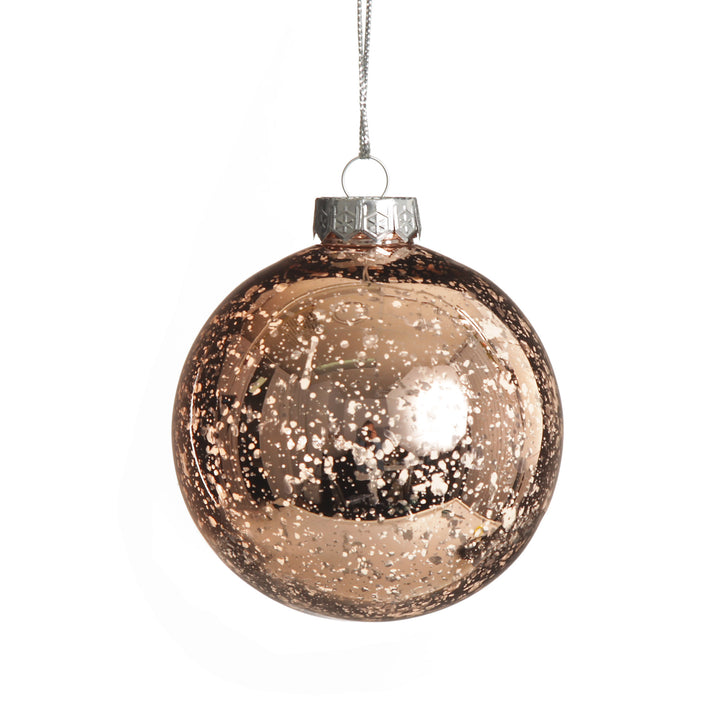 Rose Gold Sequin and Mercury Christmas Baubles 10cm - Set of 2