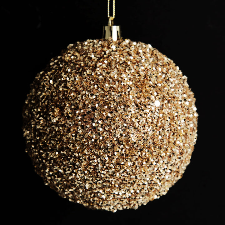 Rose Gold Sequin and Mercury Christmas Baubles 10cm - Set of 2