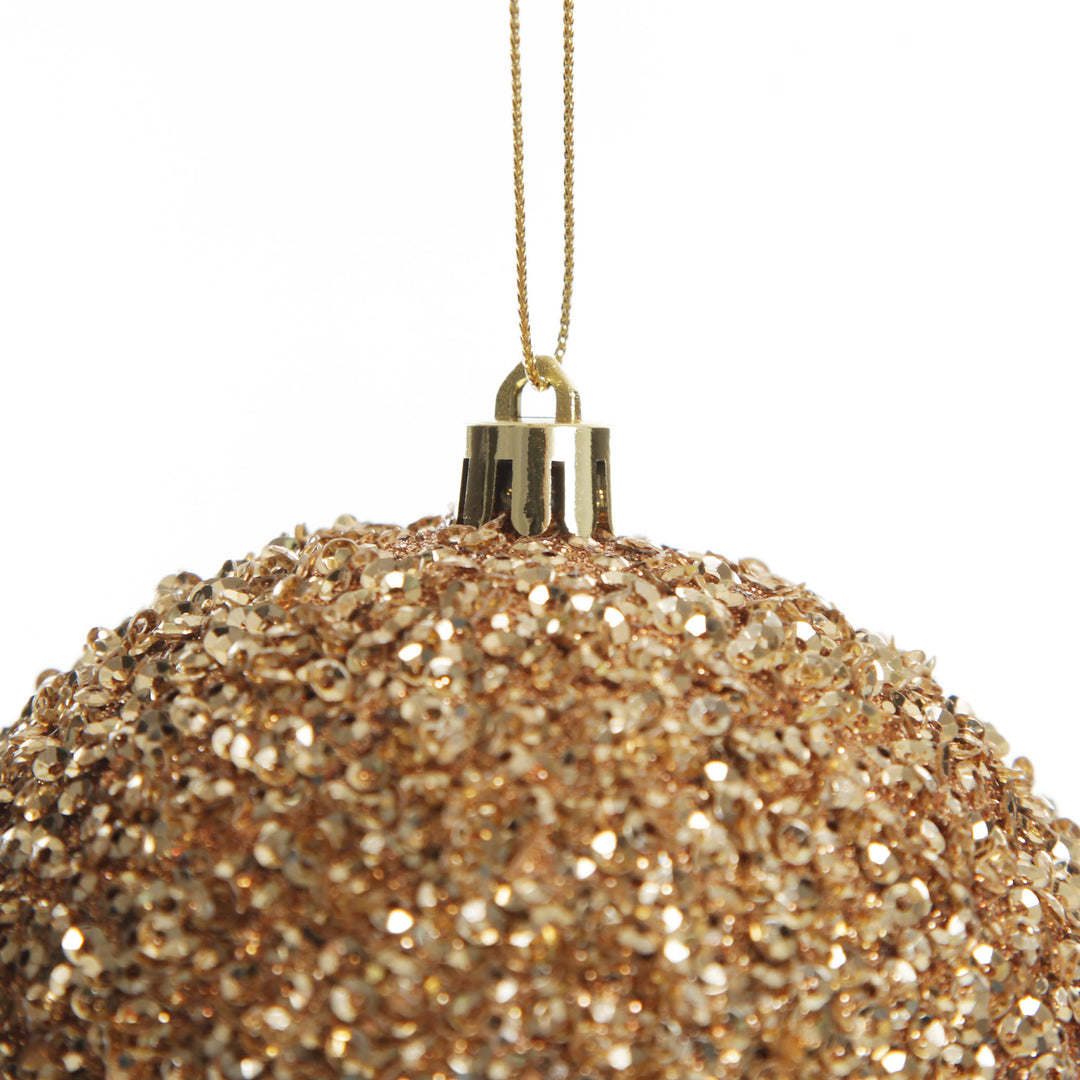 Rose Gold Sequin and Mercury Christmas Baubles 10cm - Set of 2
