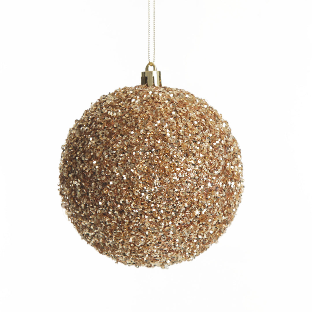 Rose Gold Sequin and Mercury Christmas Baubles 10cm - Set of 2