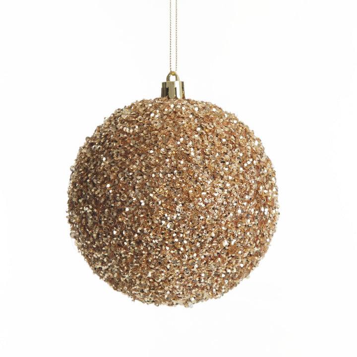 Rose Gold Sequin and Mercury Christmas Baubles 10cm - Set of 2