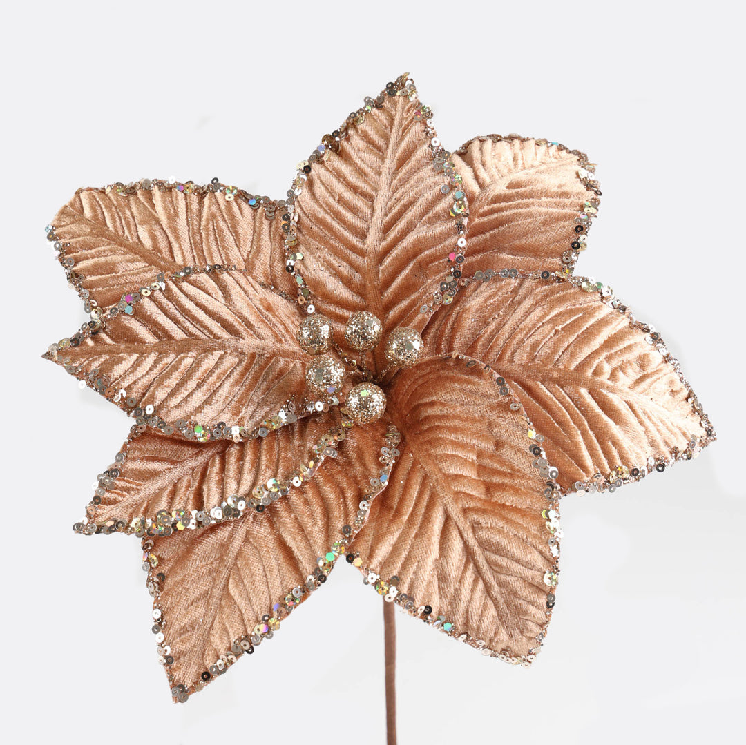 Rose Gold Velvet Sequin Tip Poinsettia Flower Clip