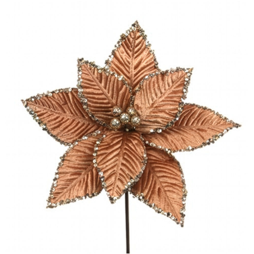 Rose Gold Velvet Sequin Tip Poinsettia Flower Clip