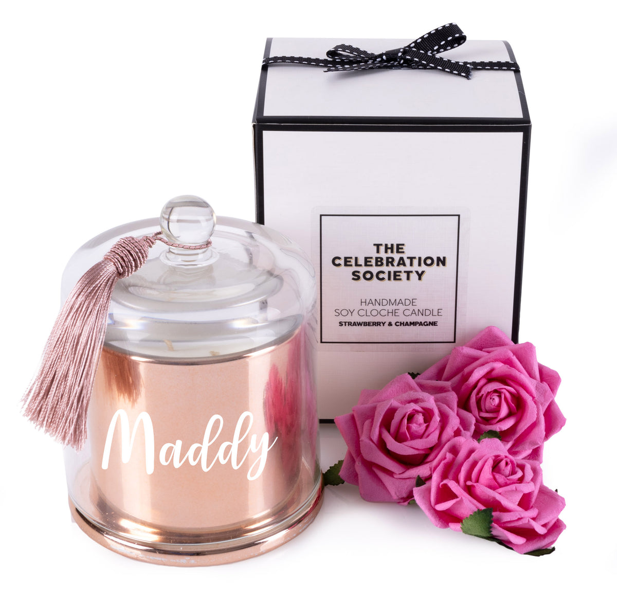 Personalised Rose Gold Soy Candle with Glass Cloche