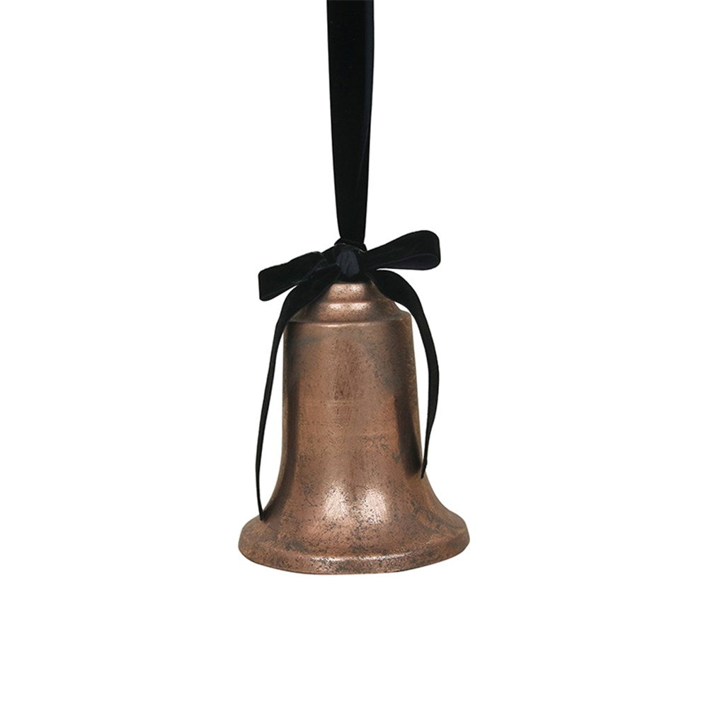Rose Metal Antique Bell with Black Velvet Ribbon - 17cm (L)