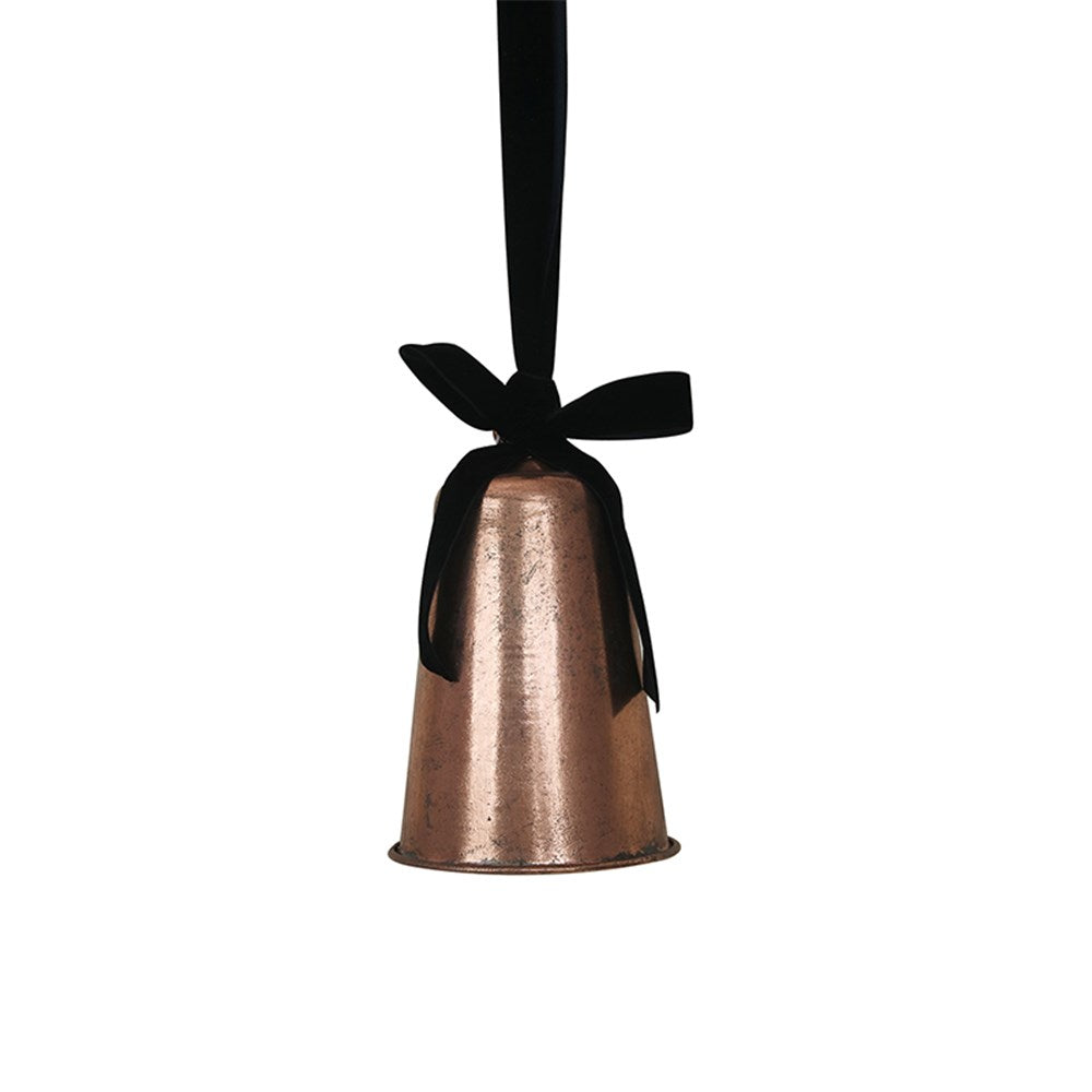 Rose Metal Antique Bell with Black Velvet Ribbon - 20cm (L)