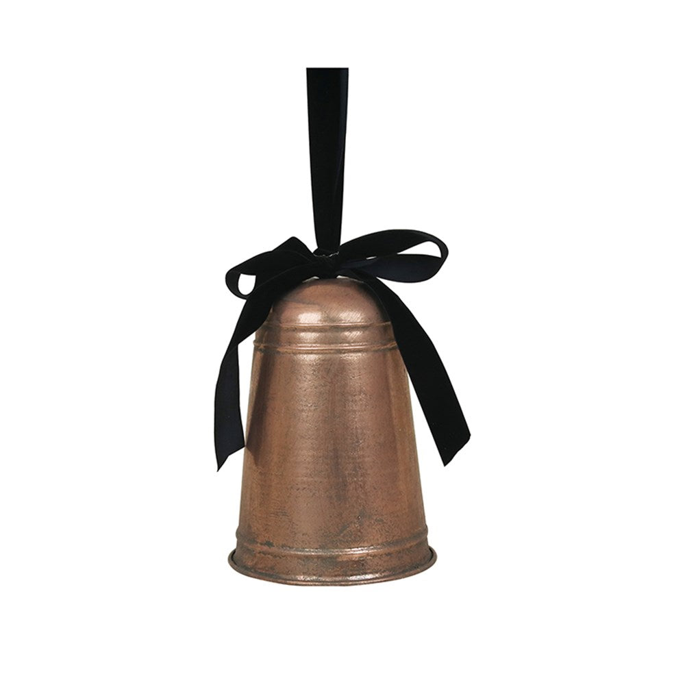Rose Metal Antique Bell with Black Velvet Ribbon - 24cm (L)