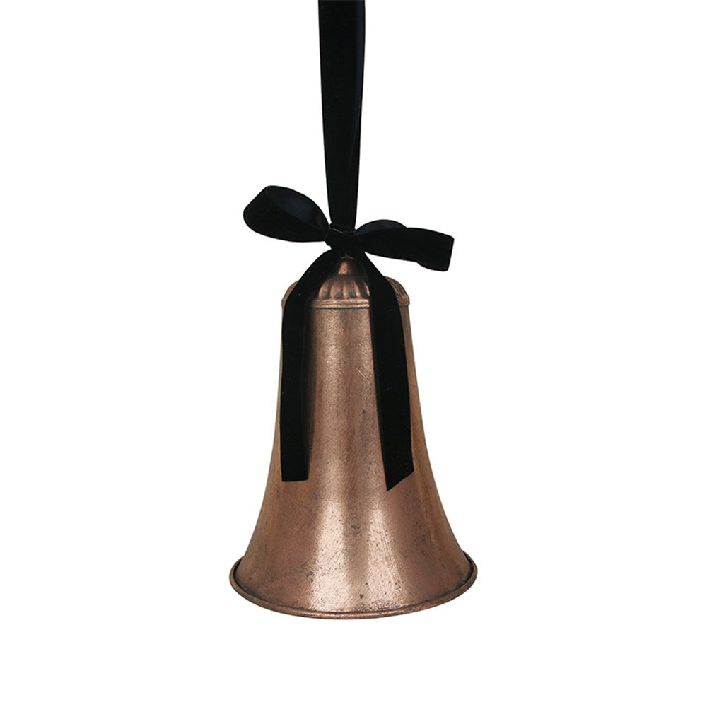 Rose Metal Antique Bell with Black Velvet Ribbon - 30cm (L)