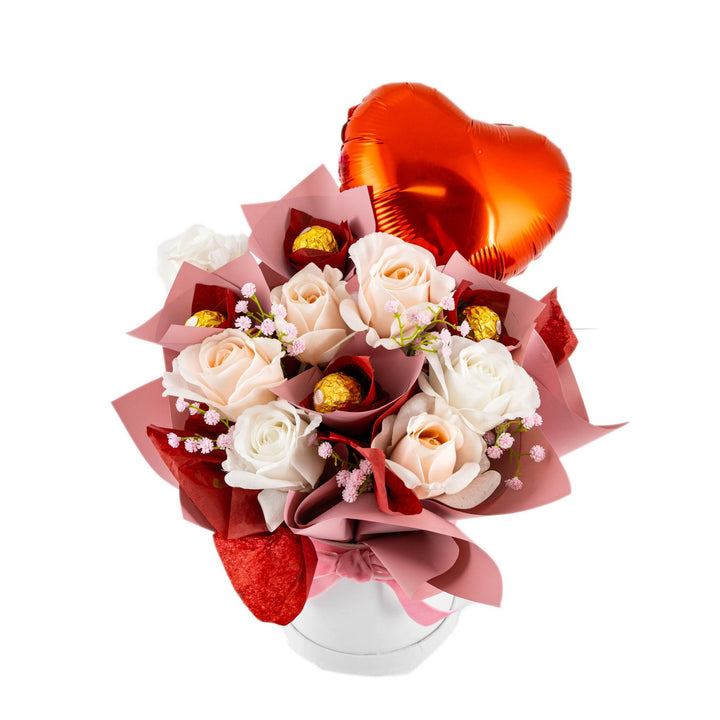 Elegant Real Touch Rose Bouquet in Round Gift Box