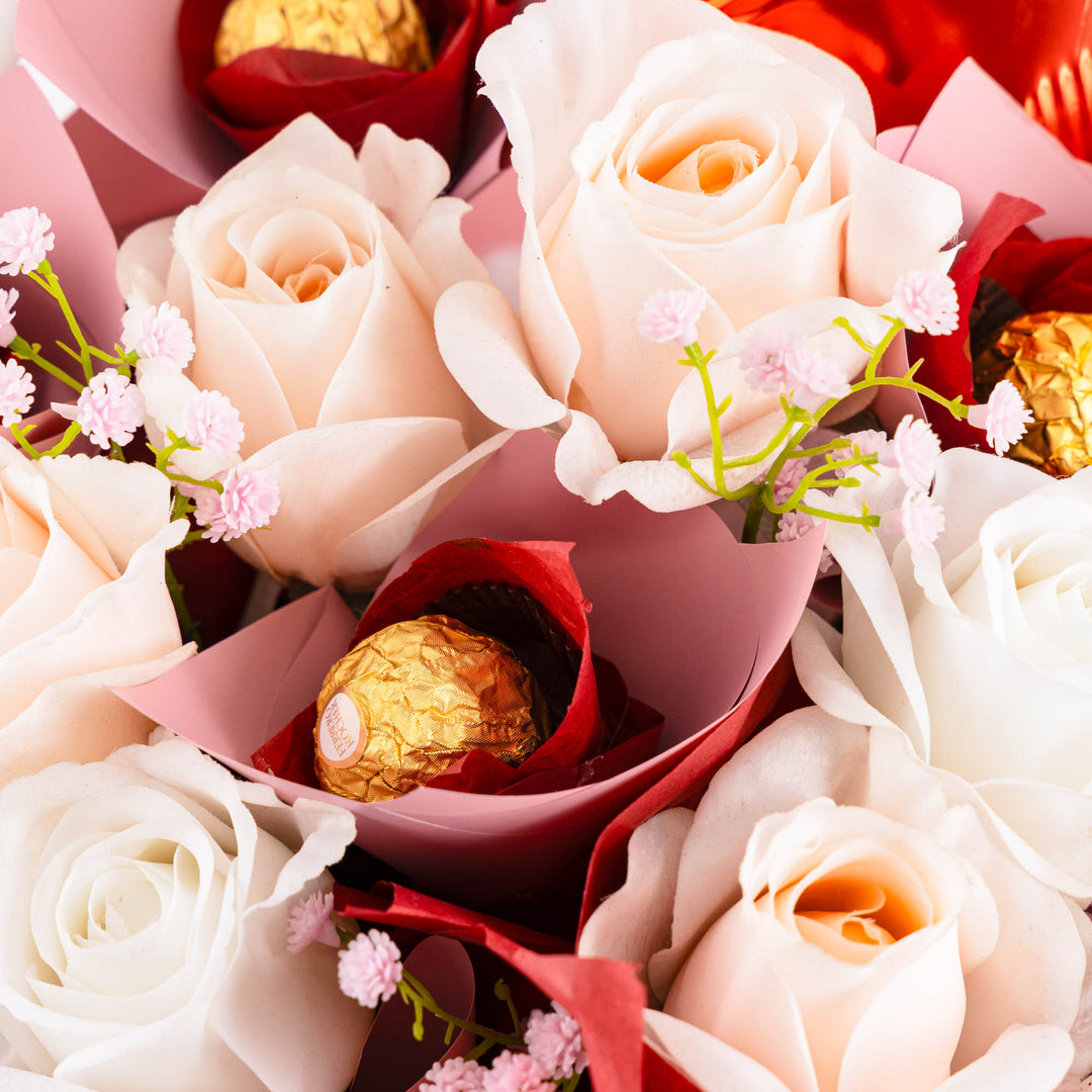 Elegant Real Touch Rose Bouquet in Round Gift Box - Small