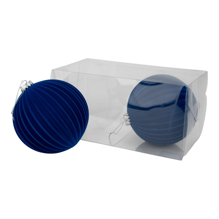 Royal Blue Flocked Stripe 15cm Bauble - Set of 2