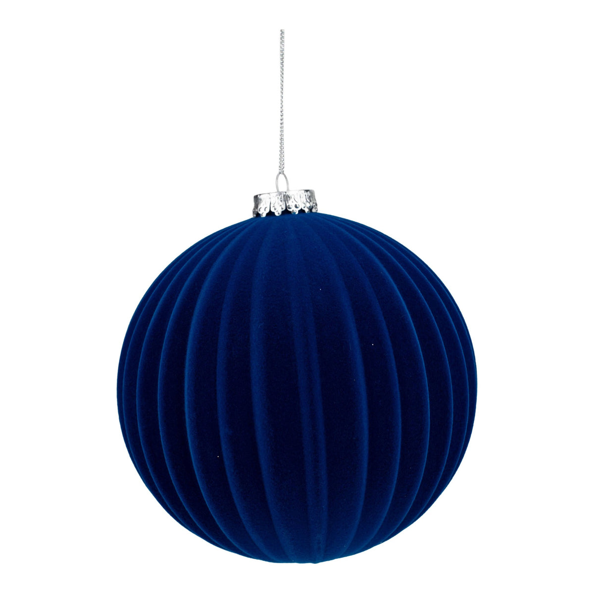 Royal Blue Flocked Stripe 15cm Bauble - Set of 2