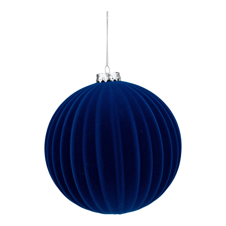 Royal Blue Flocked Stripe 15cm Bauble - Set of 2