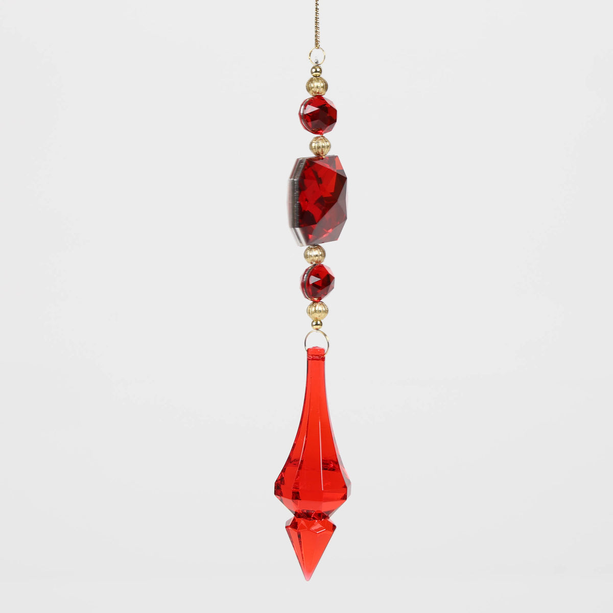 Ruby Red Acrylic Jewel Drop Decoration - Emerald Cut