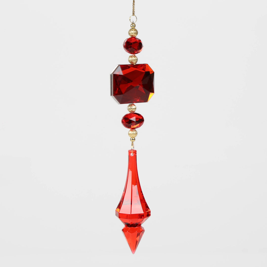 Ruby Red Acrylic Jewel Drop Decoration - Emerald Cut