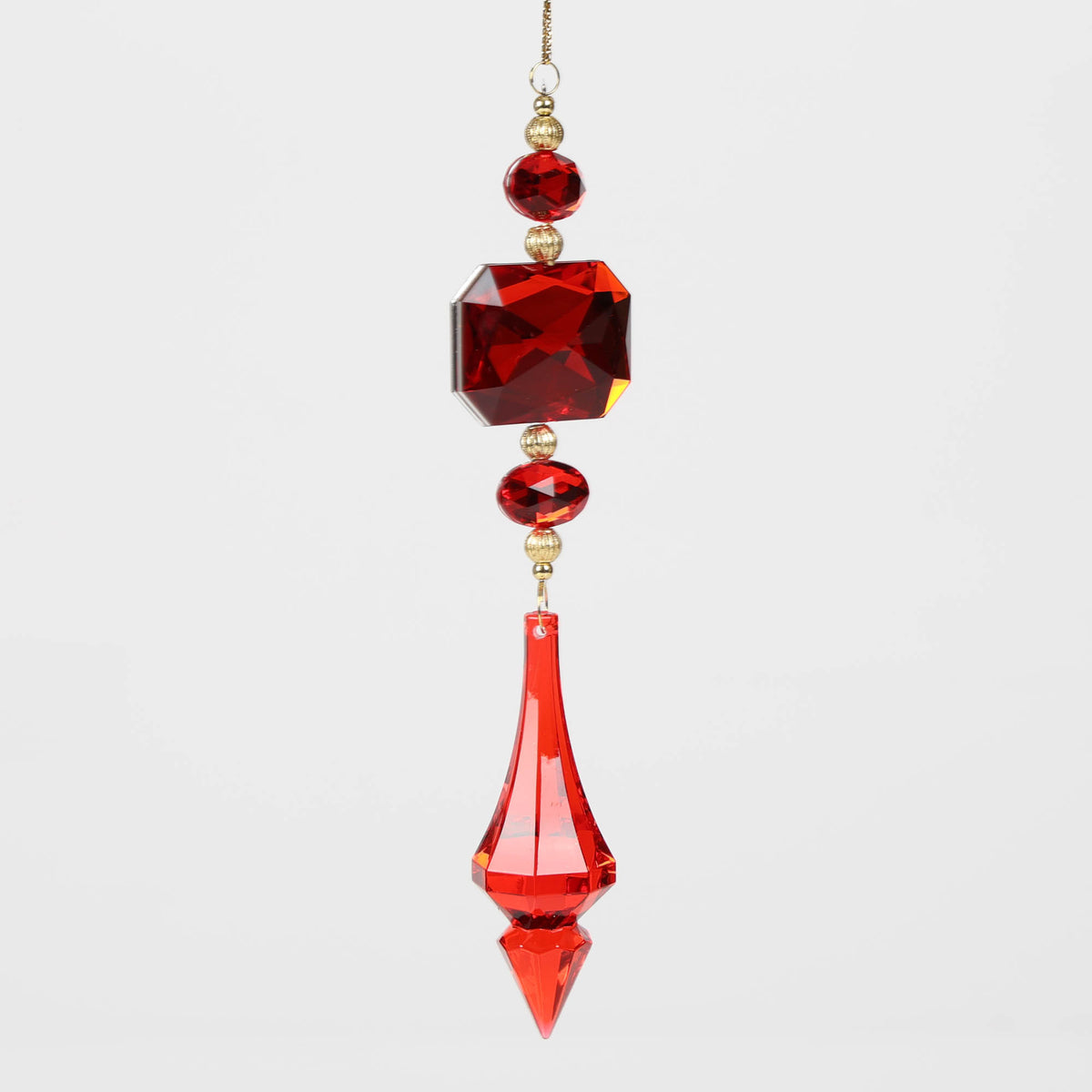 Ruby Red Acrylic Jewel Drop Decoration - Emerald Cut