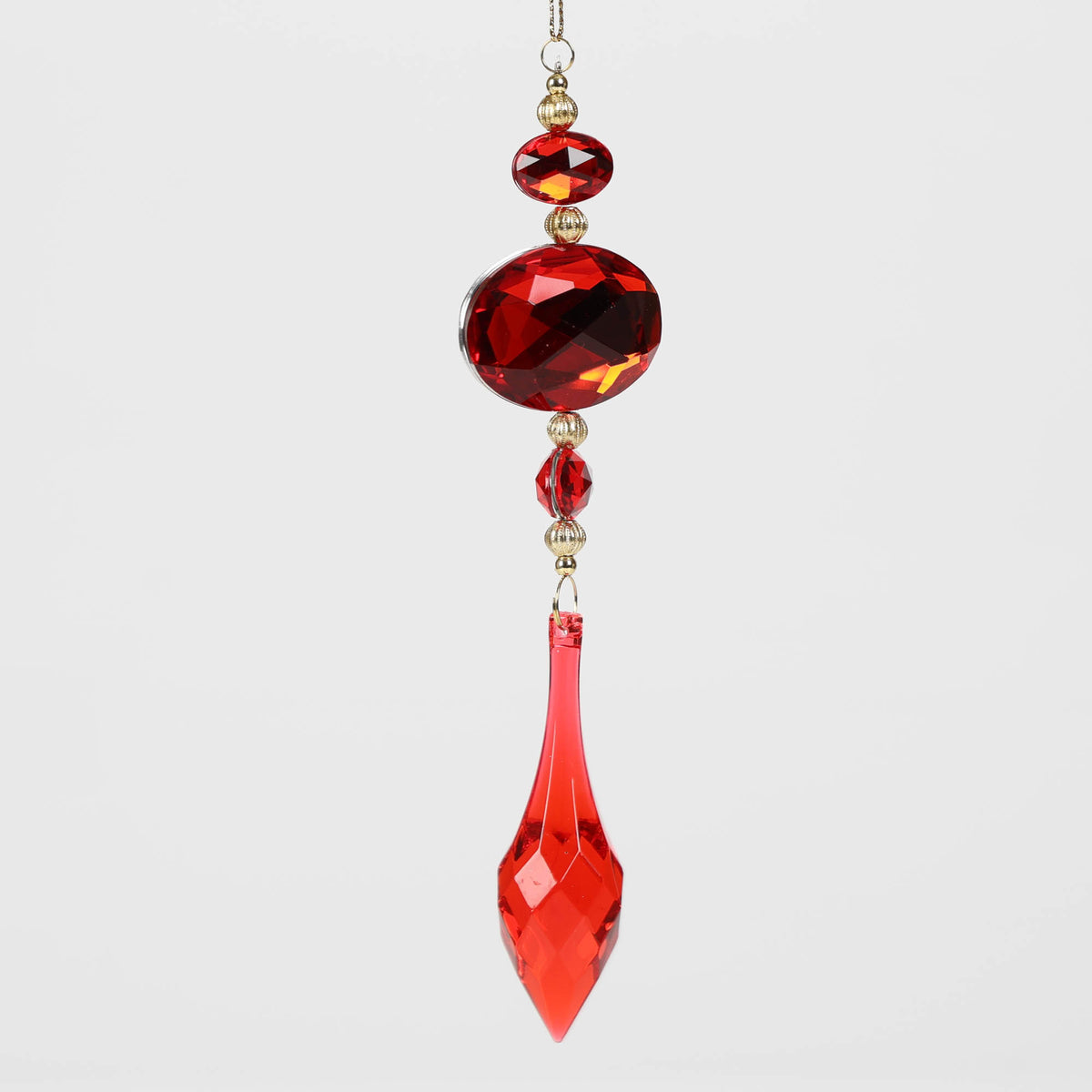Ruby Red Acrylic Jewel Drop Decoration - Oval Cut