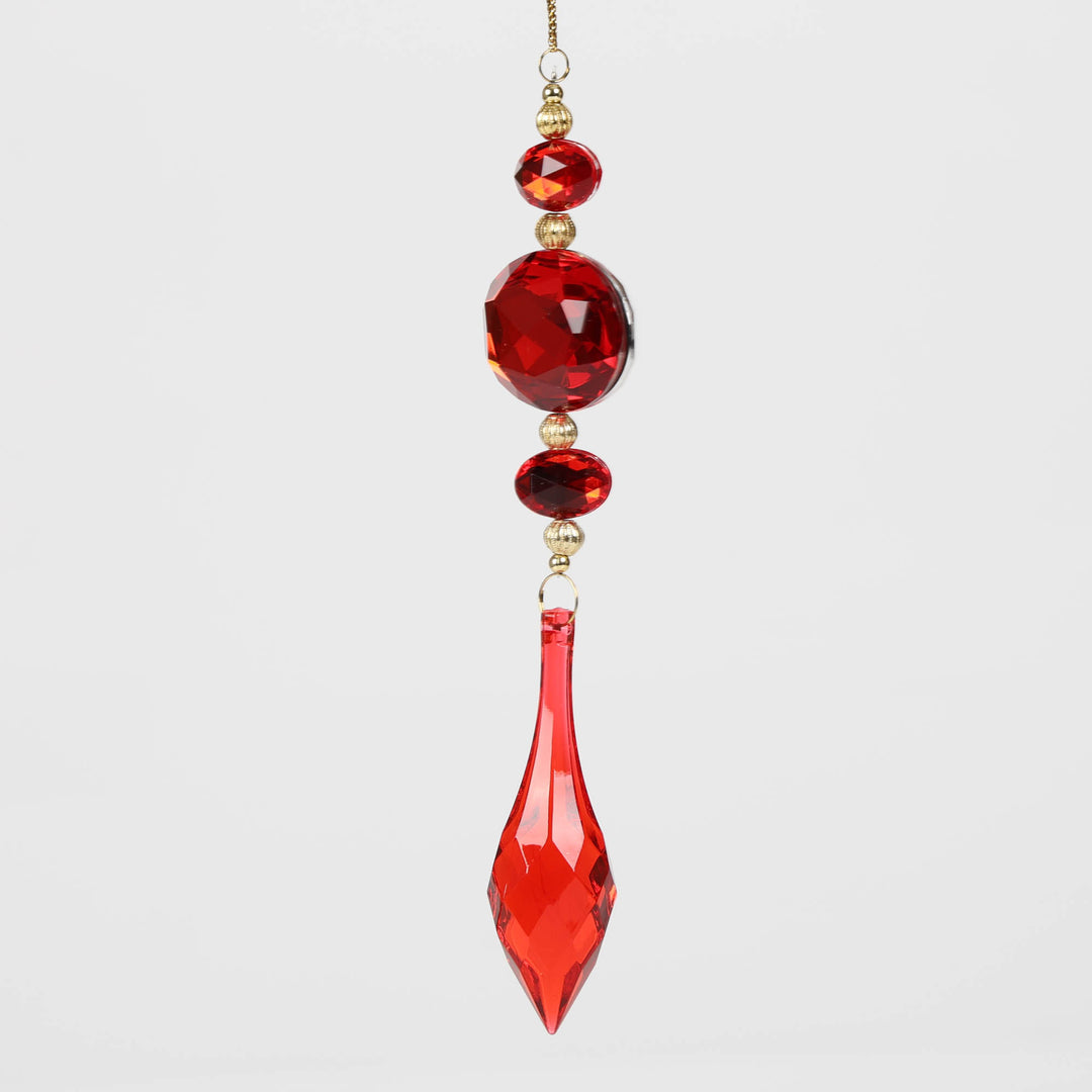 Ruby Red Acrylic Jewel Drop Decoration - Oval Cut