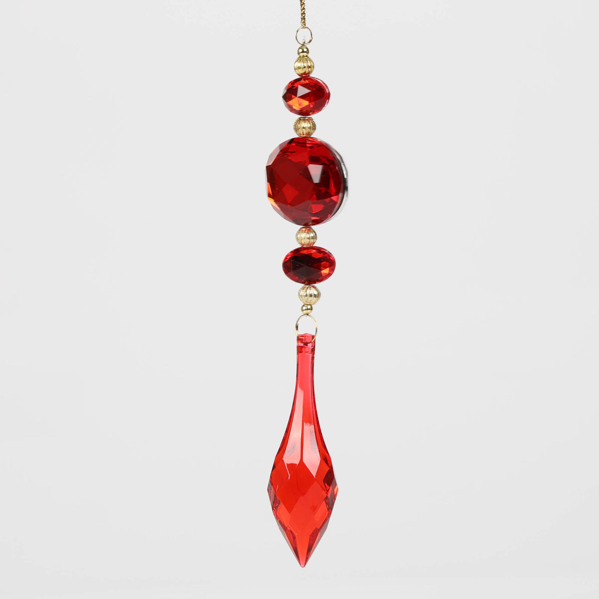 Ruby Red Acrylic Jewel Drop Decoration - Oval Cut