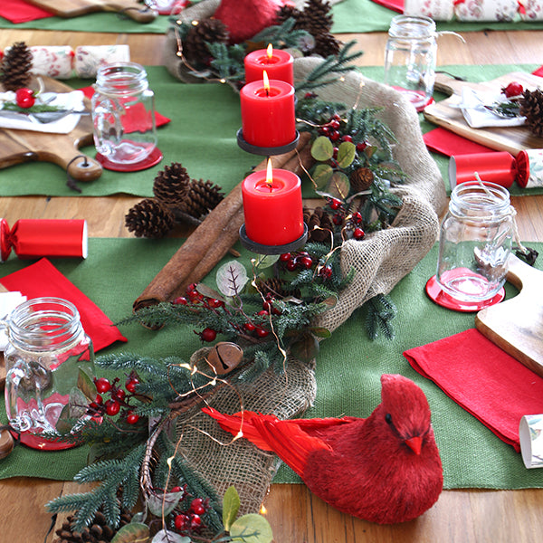 Jute Moss Green Table Runner in Rustic Christmas