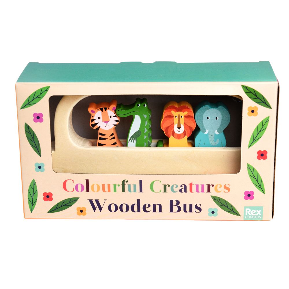 Wooden Toy - Colourful Creatures Bus