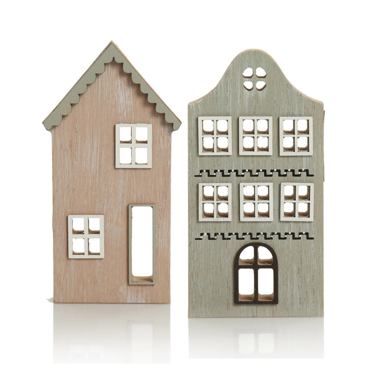 Sage and Brown Christmas Village Ornaments - Set of 2