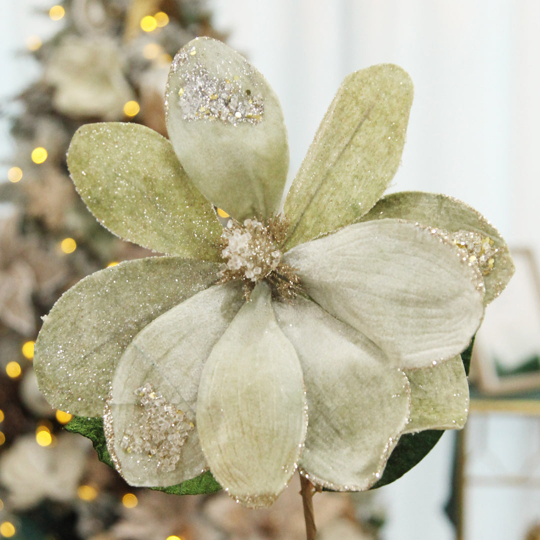 Sage Mixed Petal Magnolia Flower Stem with Beads