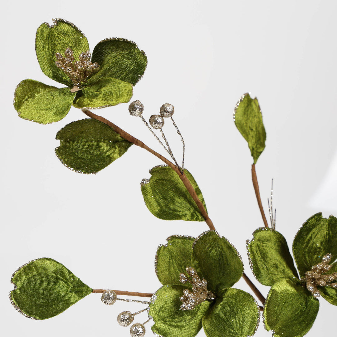 Green Velvet and Gold Glitter Petal Spray
