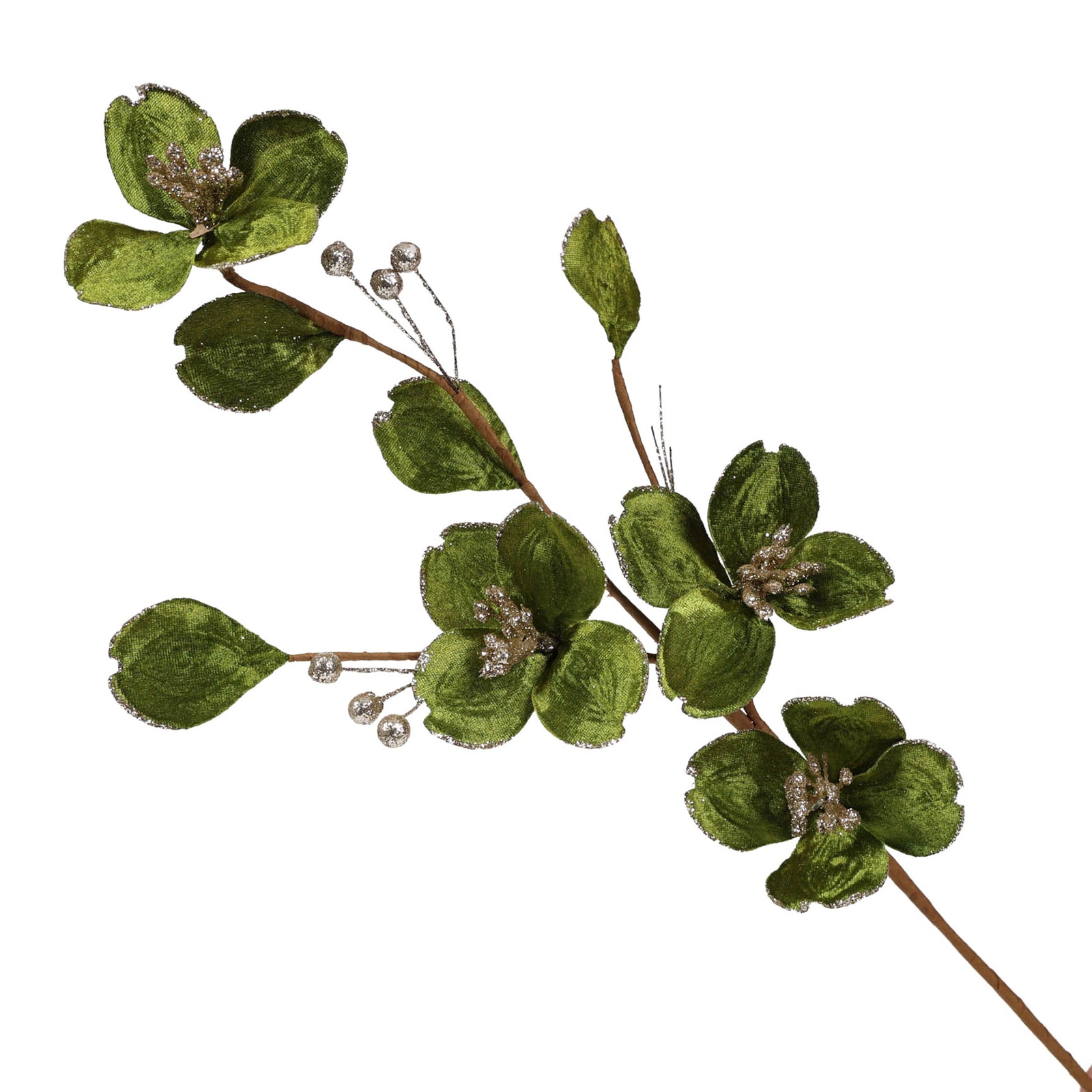 Green Velvet and Gold Glitter Petal Spray