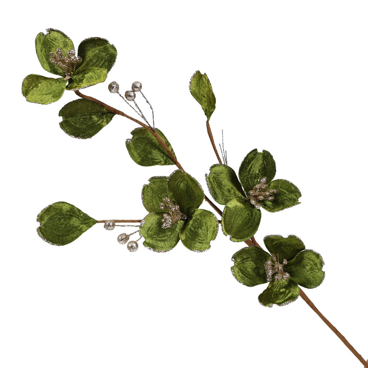 Green Velvet and Gold Glitter Petal Spray