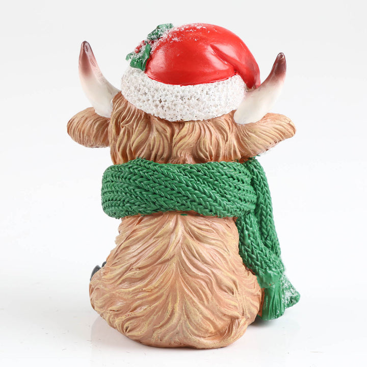 Santa Hat Christmas Highland Cow Ornament - 15cm