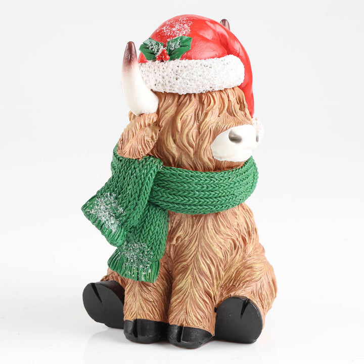 Santa Hat Christmas Highland Cow Ornament - 20cm